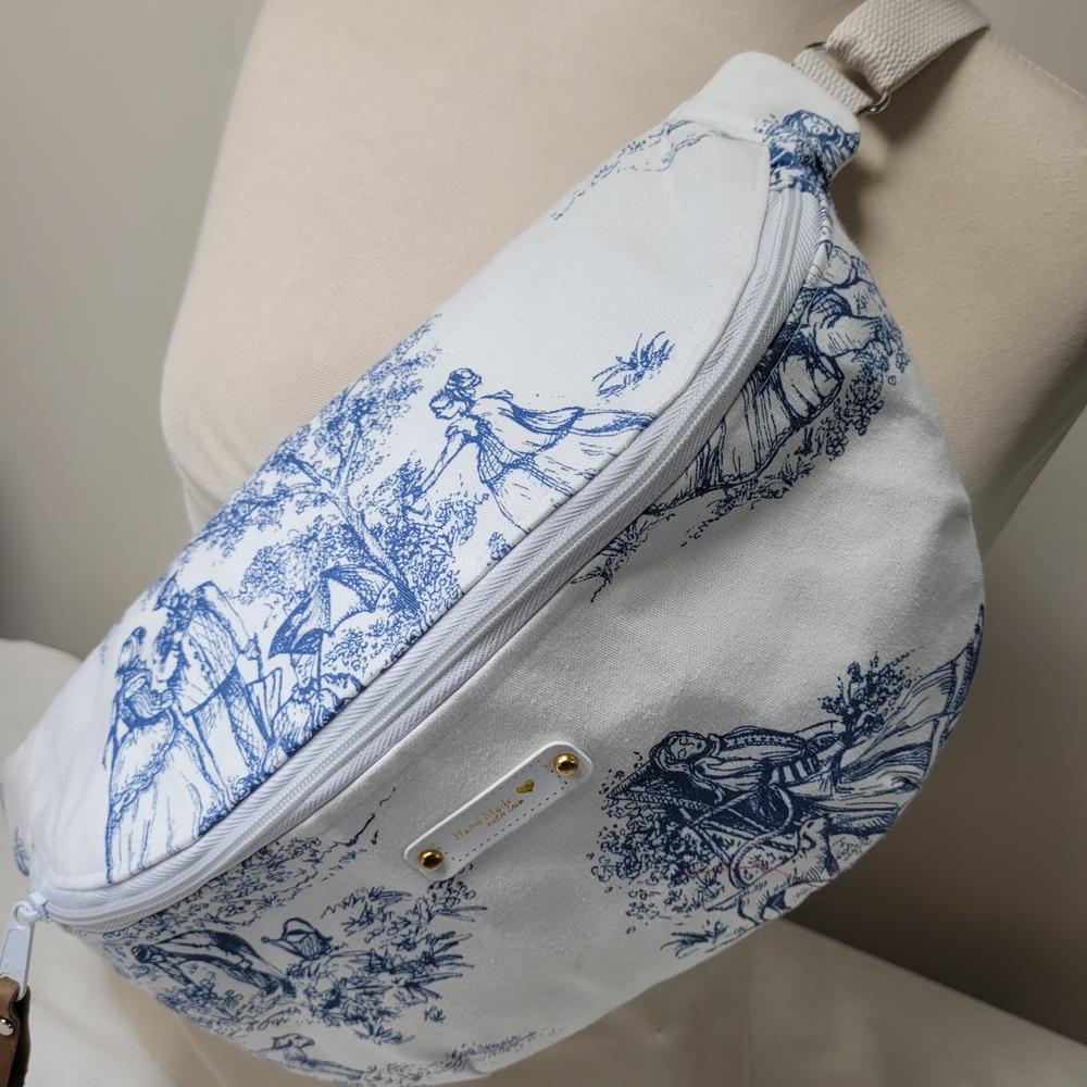 Blue and White Toile Print Hip Bag Belt Bag